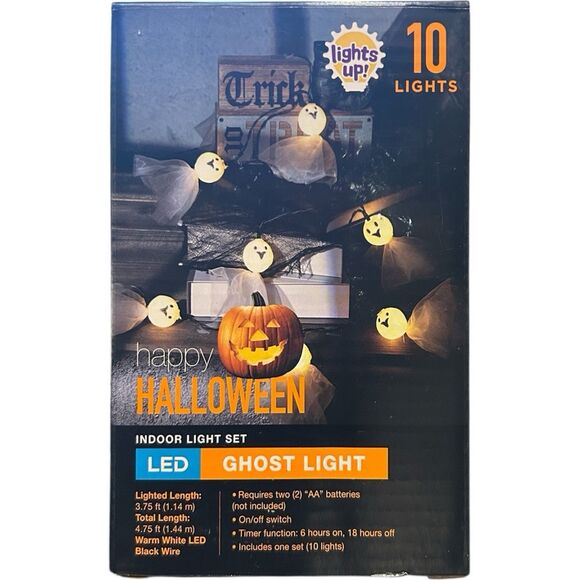 Happy Halloween Indoor Ghost LED Light Set 10 Lights 4.75ft - Picture 1 of 2